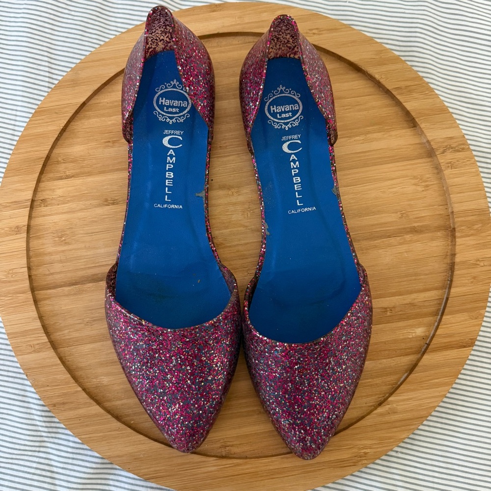 Jeffrey Campbell Pink Glitter Jelly Point Flats Slip On Barbie Girly size 9 - Picture 2 of 6